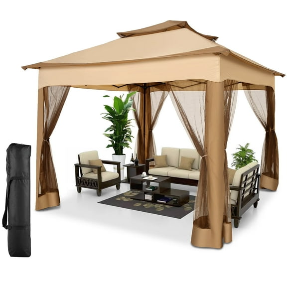 SANOPY 11 x 11 ft Outdoor Patio Gazebo with Ventilated Double Roof and Mosquito Net, Pop up Steel Canopy for Patios, Backyard, Garden and Beach