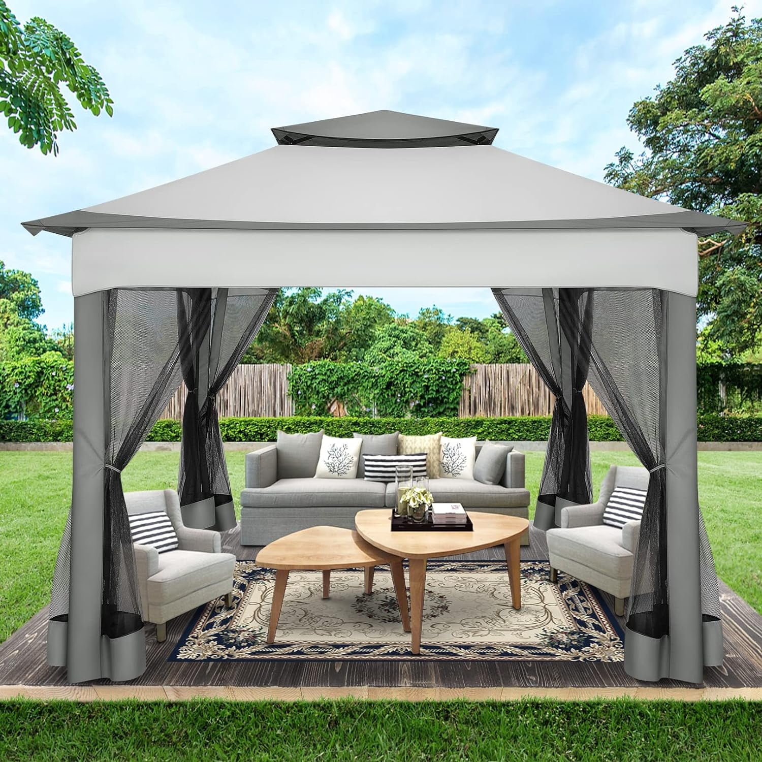Gray 11x11 Pop-Up Patio Gazebo with Mosquito Netting