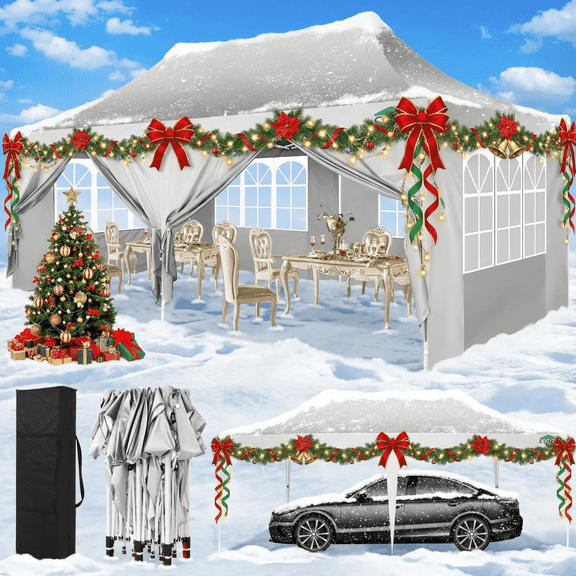 SANOPY 10'x20' Pop up Canopy Party Tent with 6 Removable Sidewalls Outdoor Commercial Portable Canopy Tent EZ Pop up Canopy Wedding Tent Camping Gazebo Canopy Instant Event, White