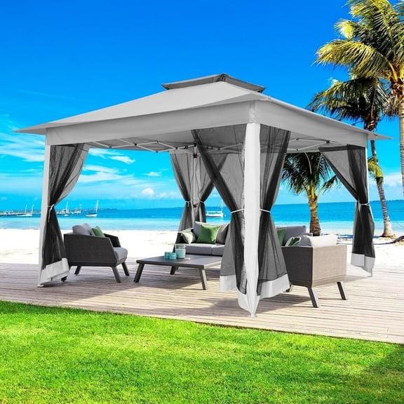 SANOPY 12x12FT Patio Gazebo Outdoor Pop up Gazebo with Mosquito Net&Four Sandbags Outdoor Party Instant Shelter Portable Folding Gazebo Waterproof and UV Protection Gazebo Tent for Backyard
