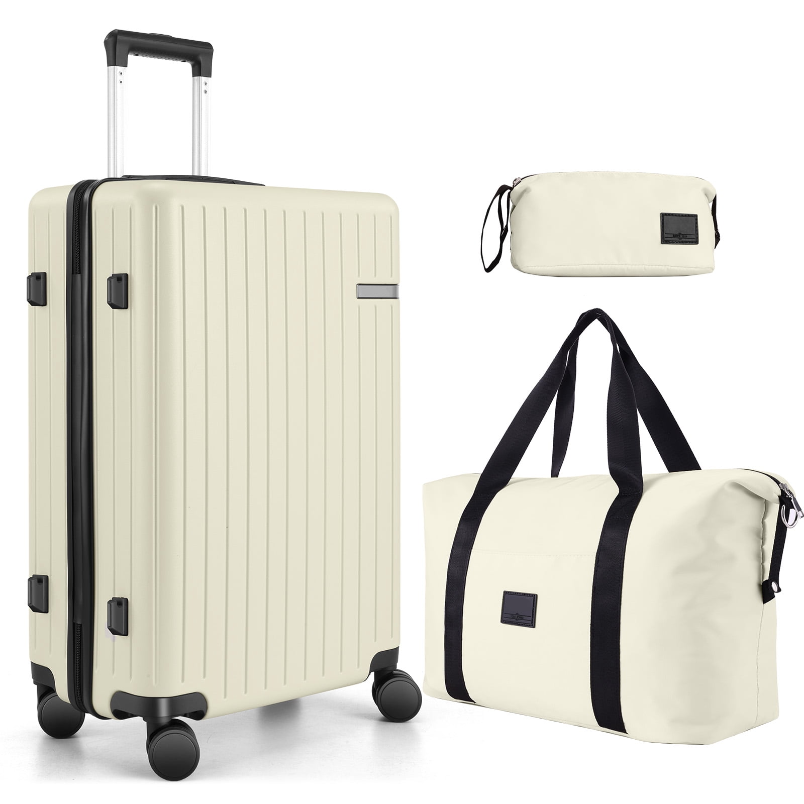 SANOPY Luggage Sets 3 PCS, ABS Lightweight Suitcase Dual-Spinner Wheel TSA Lock, Hardshell Carry on Luggage with Expandable Travel Bag, Beige