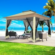 SANOPY 13'x 13' Pop Up Gazebo Tent, Rainproof UV Resistant Double Eaves Gazebo with Removable Mosquito Net Sidewalls, Carry Bag, Gazebo Canopy for Camping, Garden, Lawn