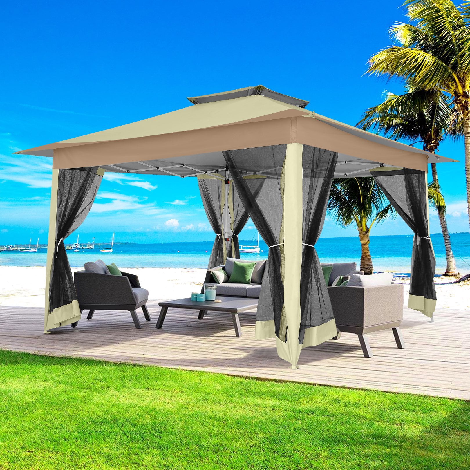 SANOPY 12'x12' Pop Up Gazebo Tent, Rainproof UV Resistant Double Eaves Gazebo with Removable Mosquito Net Sidewalls, Carry Bag, Gazebo Canopy for Camping, Garden, Lawn