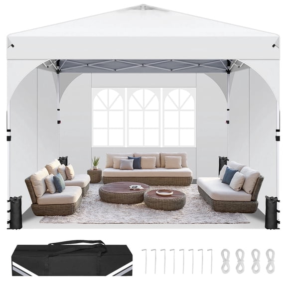 COBIZI 10'x10' Canopy Tent for Party Tent with One Push Central Button&Air Vent Instant Pop Up Canopy Tent with Sidewalls&Sandbags Ez Up Pop up Party Canopy Tent with Carry Bag, White