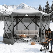 SANOPY 12x12ft Gazebo Outdoor Pop up Screen Gazebo Tent with 6 Sides Mosquito Netting Camping Gazebo Instant Shelter Glamping Tent with Carry bag, Ground Spike, Brown