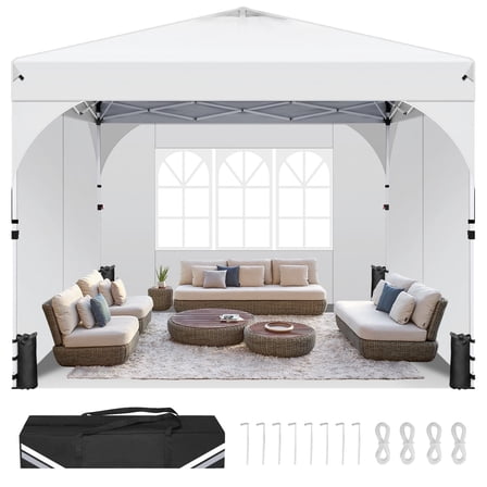 SANOPY 10'x10' Canopy Tent for Party Tent with One Push Central Button&Air Vent Instant Pop Up Canopy Tent with Sidewalls&Sandbags Ez Up Pop up Party Canopy Tent with Carry Bag, White