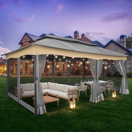 SANOPY 12'x20' Gazebo Pavilions Patio Outdoor Gazebo Canopy Tent with Netting Heavy Duty Gazebos Shelter with Metal Steel for Patio, Party, Backyard, Deck, Garden, Tailgate, Gray