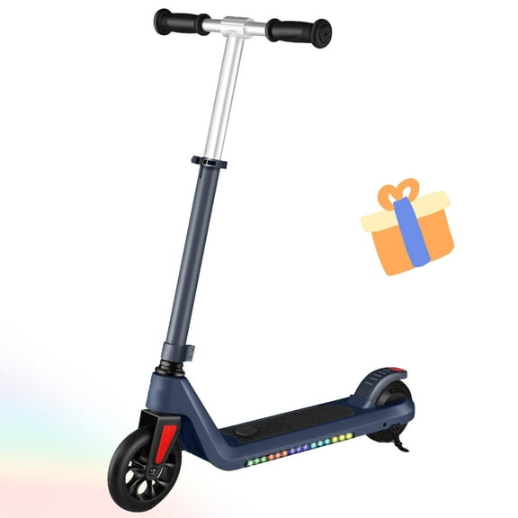 SANOPY 120W Electric Scooter for Kids , 6  Boys and Girls Safe Kick Scooter, up to 8 MPH, 80 Mins Ride Time, Adjustable Speed & Height, Colorful Lights, LED Display, Blue