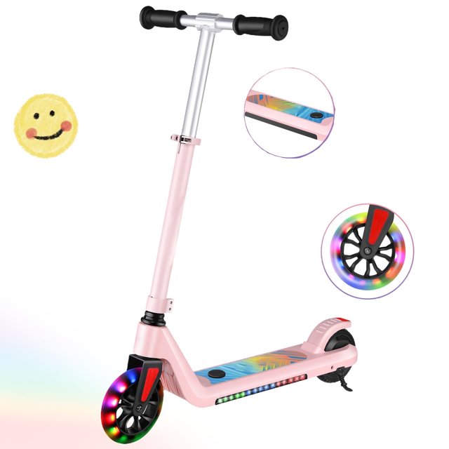 SANOPY 120W Electric Scooter for Kids , 6+ Boys and Girls Safe Kick Scooter, up to 8 MPH, 80 Mins Ride Time, Adjustable Speed & Height, Colorful Lights, LED Display, New Pink