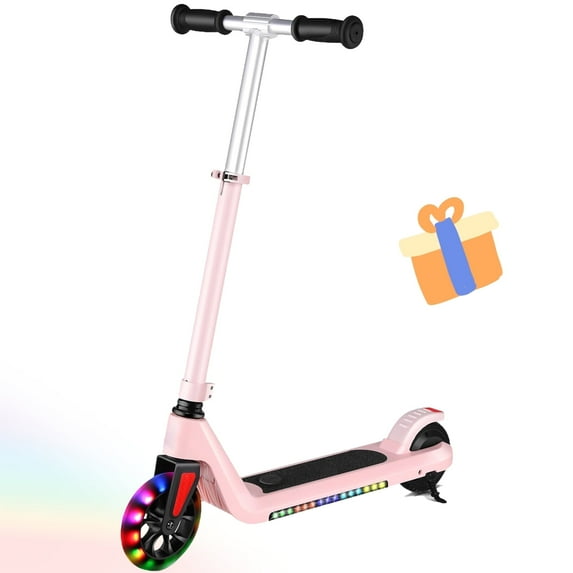 SANOPY 120W Electric Scooter for Kids , 6+ Boys and Girls Safe Kick Scooter, up to 8 MPH, 80 Mins Ride Time, Adjustable Speed & Height, Colorful Lights, LED Display, Pink