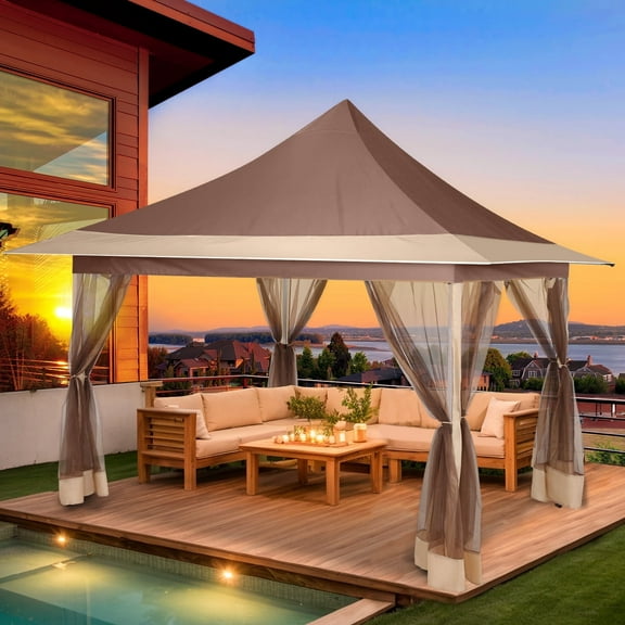 SANOPY 13x13FT Gazebo Pop Up Gazebo with Netting Instant Patio Gazebo with Peaked Canopy Roof for Shade UPF 50+ Pop Up Canopy Gazebo for Garden Backyard Gazebo Glamping Tent, Gray