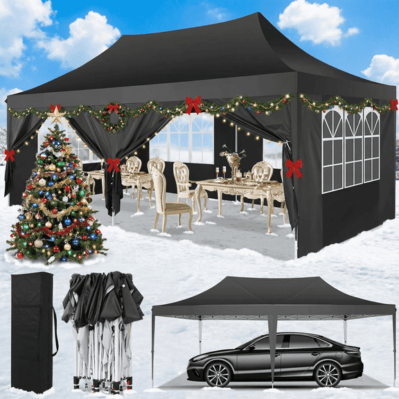 SANOPY 10'x20' Pop up Canopy Party Tent with 6 Removable Sidewalls Outdoor Commercial Portable Canopy Tent EZ Pop up Canopy Wedding Tent Camping Gazebo Canopy Instant Event, Black