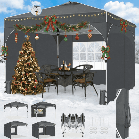 SANOPY 10'x10' Canopy Tent for Party Tent with One Push Central Button&Air Vent Instant Pop Up Canopy Tent with Sidewalls&Sandbags Ez Up Pop up Party Canopy Tent with Carry Bag, Gray