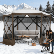 SANOPY 12'x12' Gazebo Outdoor Pop up Gazebo Screen Tent with 6 Sides Mosquito Netting Camping Gazebo Instant Shelter Glamping Tent with Carry bag, Ground Spike, Gray