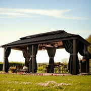 SANOPY 12x20 Hardtop Gazebo Aluminum Metal Gazebos Galvanized Steel Double Roof Permanent Hardtop Gazebo Pergola Pavilion with Netting and Curtains Frame Steel Gazebos for Patio Backyard, Black
