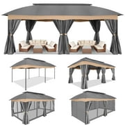 SANOPY 12x20ft Heavy Duty Gazebo with Metal Steel Frame Sturdy Tent with Privacy Curtain and Mosquito Netting Outdoor Gazebo for Garden, Lawn, Backyard, Garage,Gray