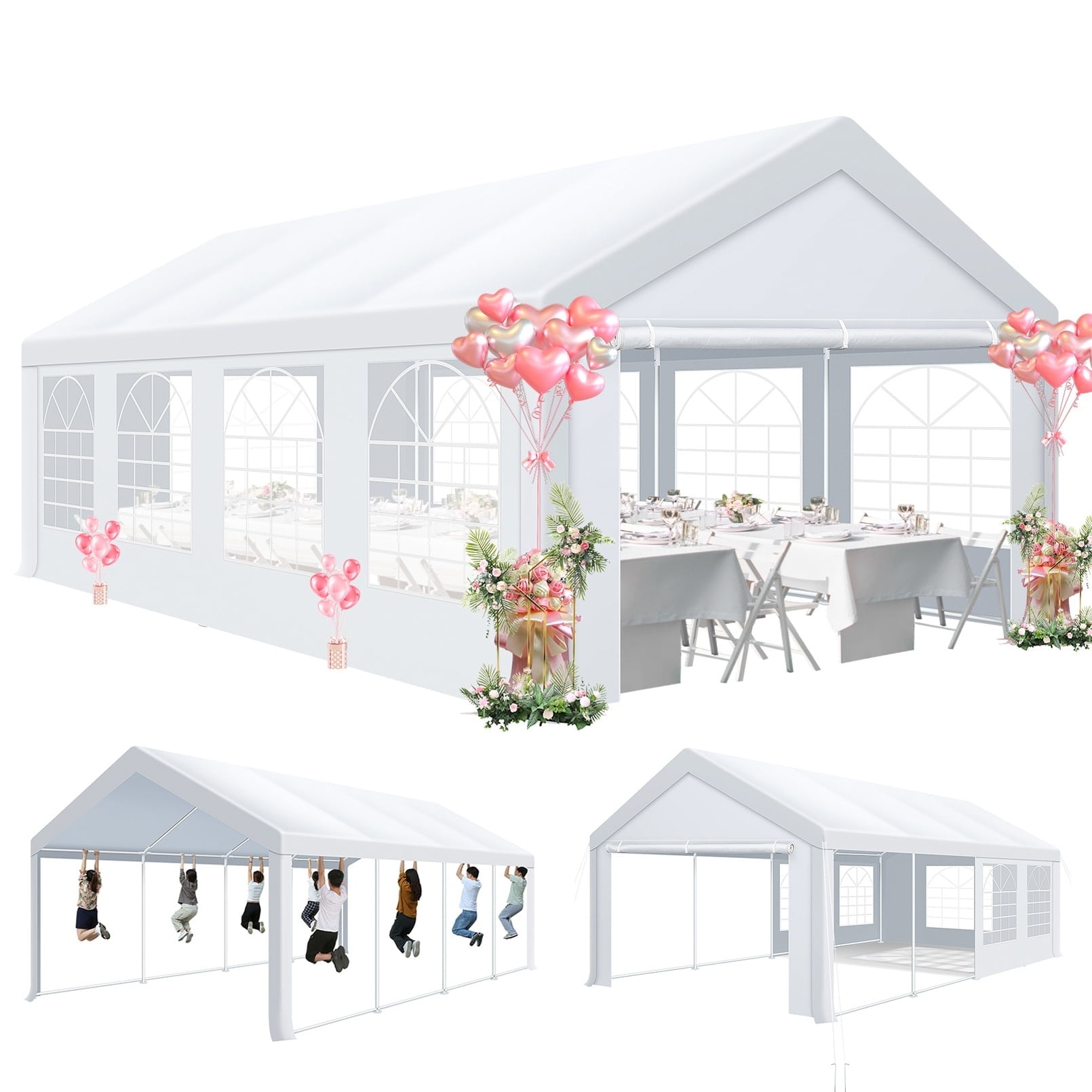 13' x 26' White Heavy Duty Waterproof Party Tent with Removable Sidewalls