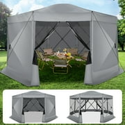 SANOPY 15'x15' Pop up Gazebo 8-Sided Outdoor Screen Gazebo with Netting & Sidewalls Camping Gazebo Instant Shelter Glamping Tent w/ Carrying Bag for Backyard Garden, Gray