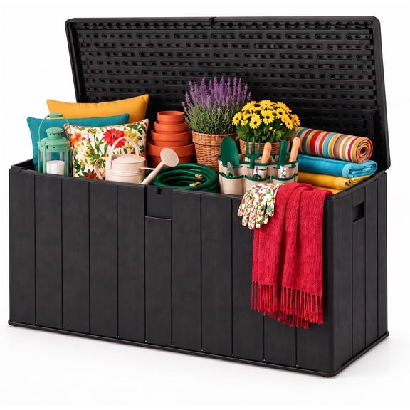 SANOPY 150 Gallon Outdoor Storage Deck Box,Waterproof Large Lockable Storage Container for Patio Furniture and Garden Tools,Black