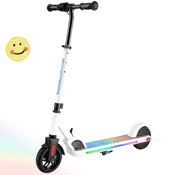 SANOPY 150W Electric Scooter for Kids Ages 6-14, Adjustable Speed & Height, Colorful Lights, LED Display, up to 10 mph, 80 Mins Ride Time, White