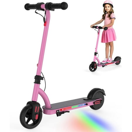 SANOPY 150W Electric Scooter for Kids Ages 6-14, Adjustable Speed, Powered E-Scooter with Speeds of 10 MPH, 80 mins Ride Time, Colorful Rainbow Lights, Foldable Scooter for Boys & Girls