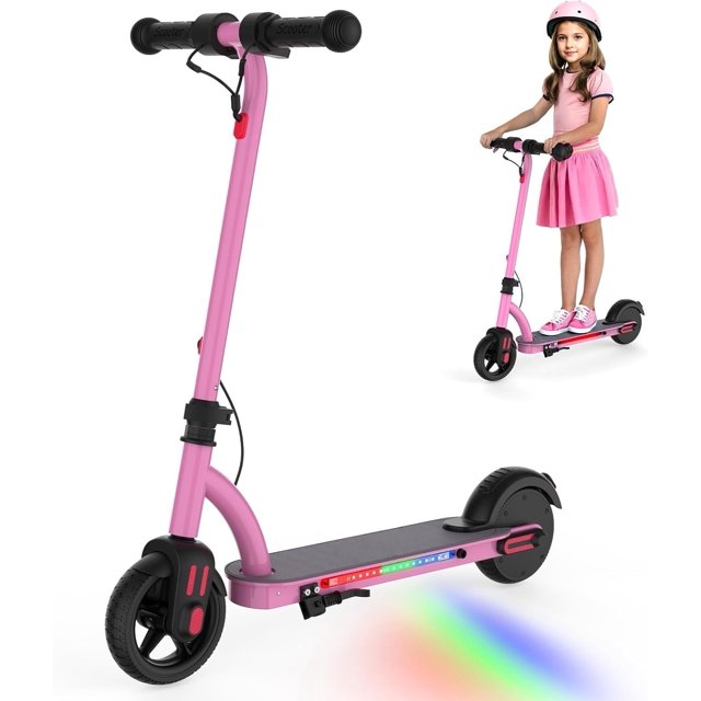 SANOPY 150W Electric Scooter for Kids Ages 6-14, Adjustable Speed, Powered E-Scooter with Speeds of 10 MPH, 80 mins Ride Time, Colorful Rainbow Lights, Foldable Scooter for Boys & Girls