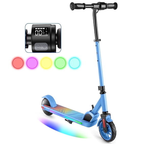 SANOPY 180W Electric Scooter for Kids Ages 6-14, Adjustable Height & Speed, Powered E-Scooter with Speeds of 10 MPH, 80 mins Ride Time, Colorful Rainbow Lights, Foldable Scooter for Boys & Girls