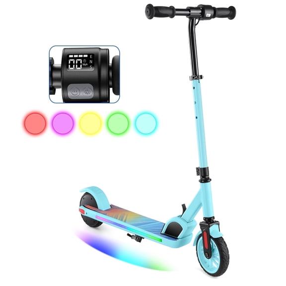 SANOPY 180W Electric Scooter for Kids Ages 6-14, Adjustable Height & Speed, Powered E-Scooter with Speeds of 10 MPH, 80 mins Ride Time, Colorful Rainbow Lights, Foldable Scooter for Boys & Girls