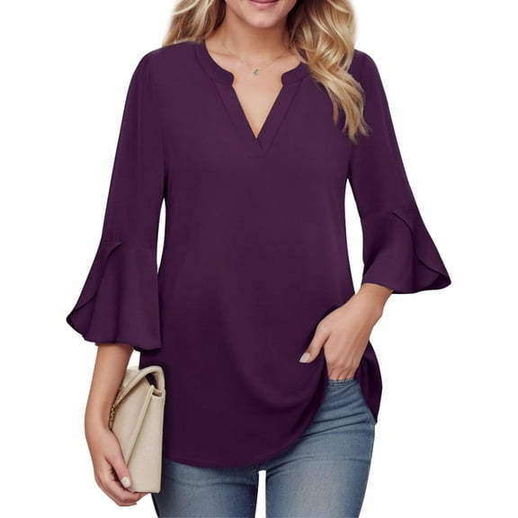 SANOPY 3/4 Sleeve V-Neck Tunic Blouse – Women’s Floral & Solid Tops All-Day Comfort