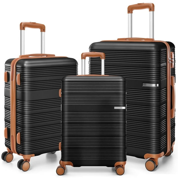 SANOPY 3 Piece Hardshell Luggage Set, 20"+24"+28" ABS+PC Lightweight Suitcases, Silent 360° Wheels, TSA Lock, Black