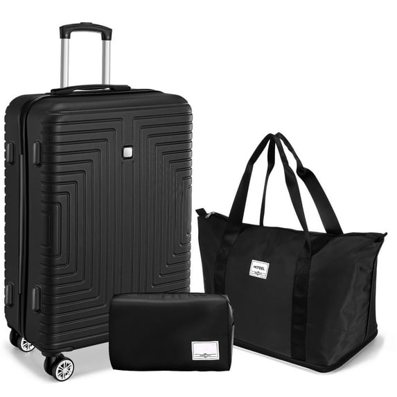 SANOPY 20" Carry-On Luggage Set, Hardside 3PCS Lightweight ABS+PC Suitcase Set with TSA Lock and Spinner Wheels, Black