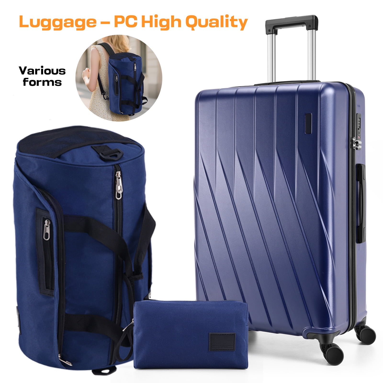 SANOPY 20" Carry-On Luggage Set, Hardside 3PCS Lightweight ABS+PC Suitcase Set with TSA Lock and Spinner Wheels, Blue