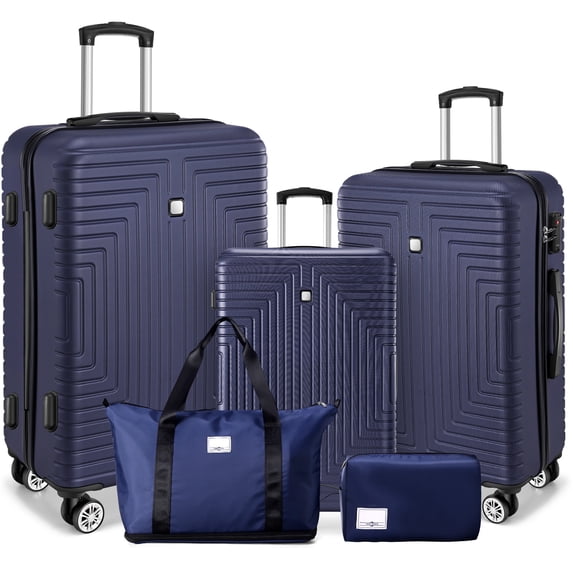 SANOPY 5-Piece Luggage Set: 20"+24"+28" PC Luggage Hardshell Carry on Suitcase with Spinner Wheels & TSA Lock + Cosmetic Bag & Versatile Fitness Duffel