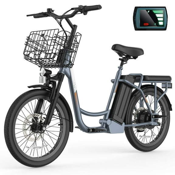 SANOPY 350W Adult Electric Scooter with Seat, 15 Miles Range, 20MPH Top Speed, 48V 5.2Ah Removable Battery, 20*2" Tires E-bike for Commuting, Adjustable E-Scooter with Basket, Gray