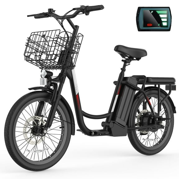SANOPY 350W Adult Electric Scooter with Seat, 15 Miles Range, 20MPH Top Speed, 48V 5.2Ah Removable Battery, 20*2" Tires E-bike for Commuting, Adjustable E-Scooter with Basket, Black