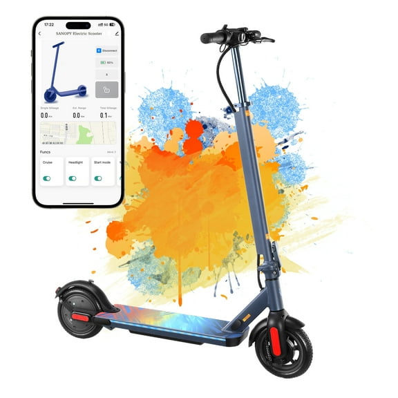 SANOPY 350W Electric Scooter for Adults, 25 Miles Range & 20mph, Foldable Commuting E-Scooter with Cruise Control, Dual Braking System & Shock Absorption, APP Control, New Blue