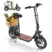 SANOPY 500W Electric Scooter with Seat for Adults, 15 Miles Max Range, 20 MPH Top Speed, 12" Tires Foldable E-Bike for Commuting with Carry Basket, Black