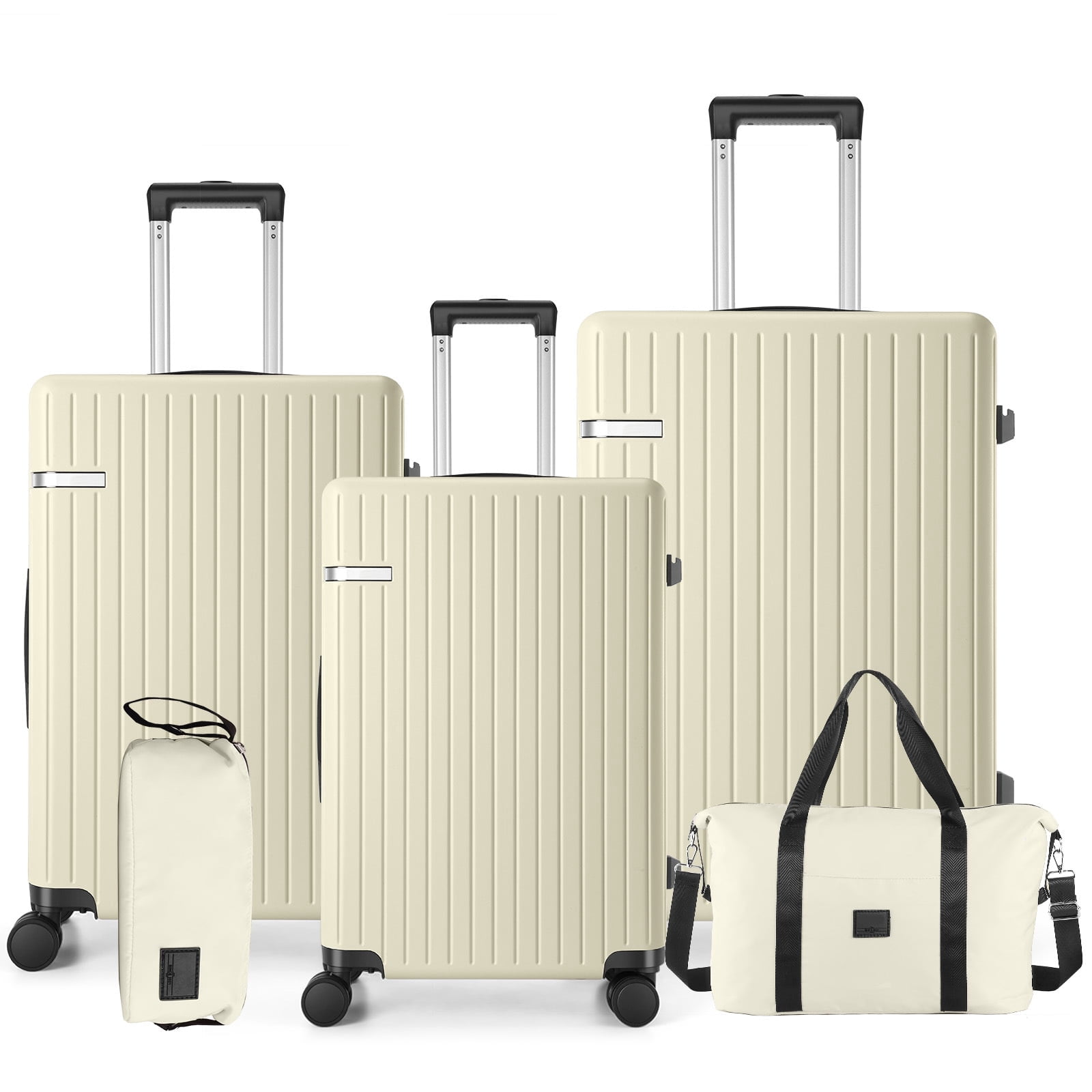 SANOPY 5PCS Hardside Luggage Sets(20"/24"/28"), Expandable Suitcase Set with Duffle Bag and Toiletry Bag, Double Spinner Wheels and TSA Lock, Beige