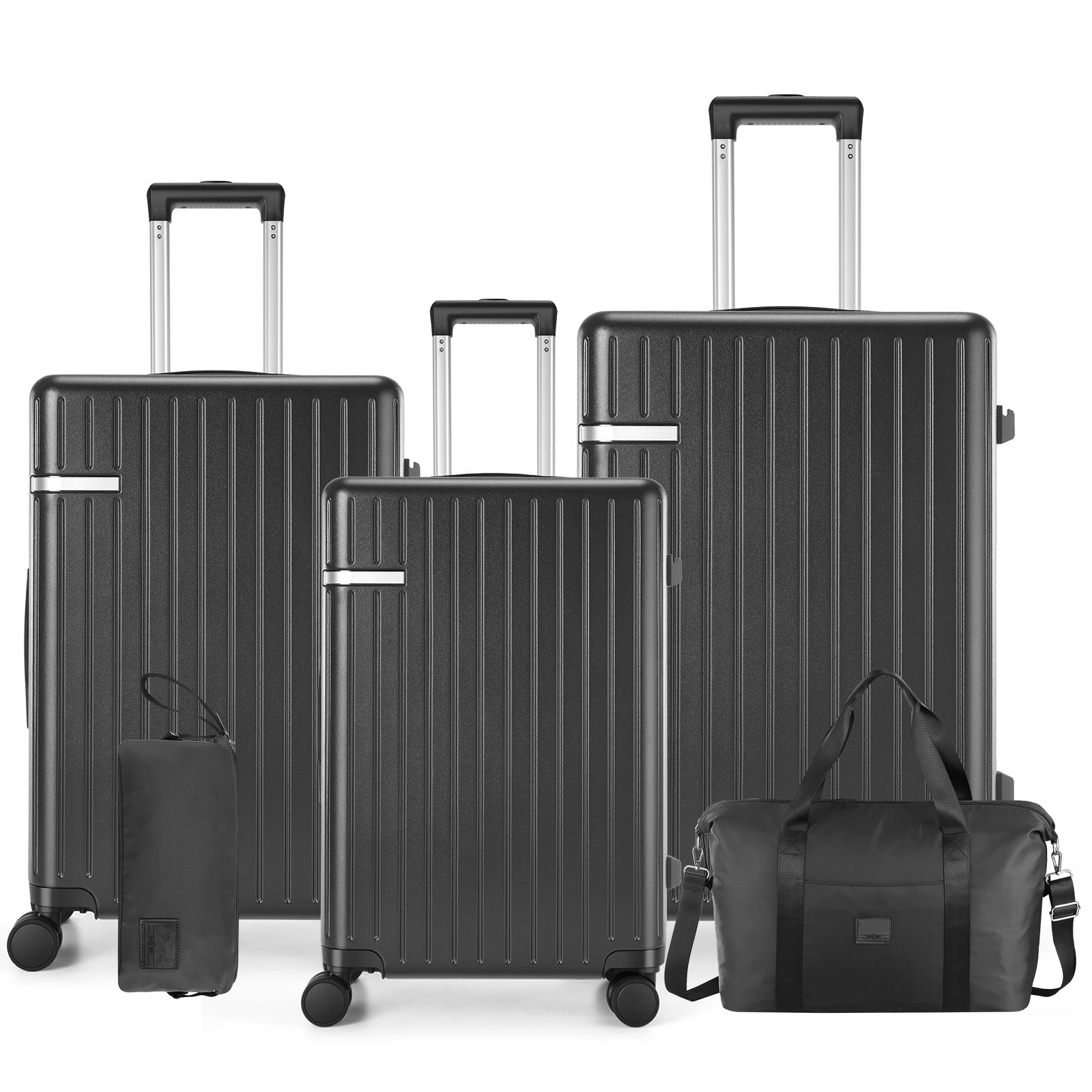 SANOPY 5PCS Hardside Luggage Sets(20"/24"/28"), Expandable Suitcase Set with Duffle Bag and Toiletry Bag, Double Spinner Wheels and TSA Lock, Black