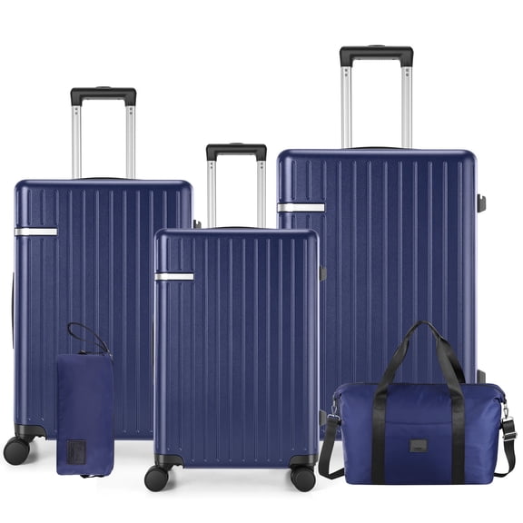 SANOPY 5PCS Hardside Luggage Sets(20"/24"/28"), Expandable Suitcase Set with Duffle Bag and Toiletry Bag, Double Spinner Wheels and TSA Lock, Blue