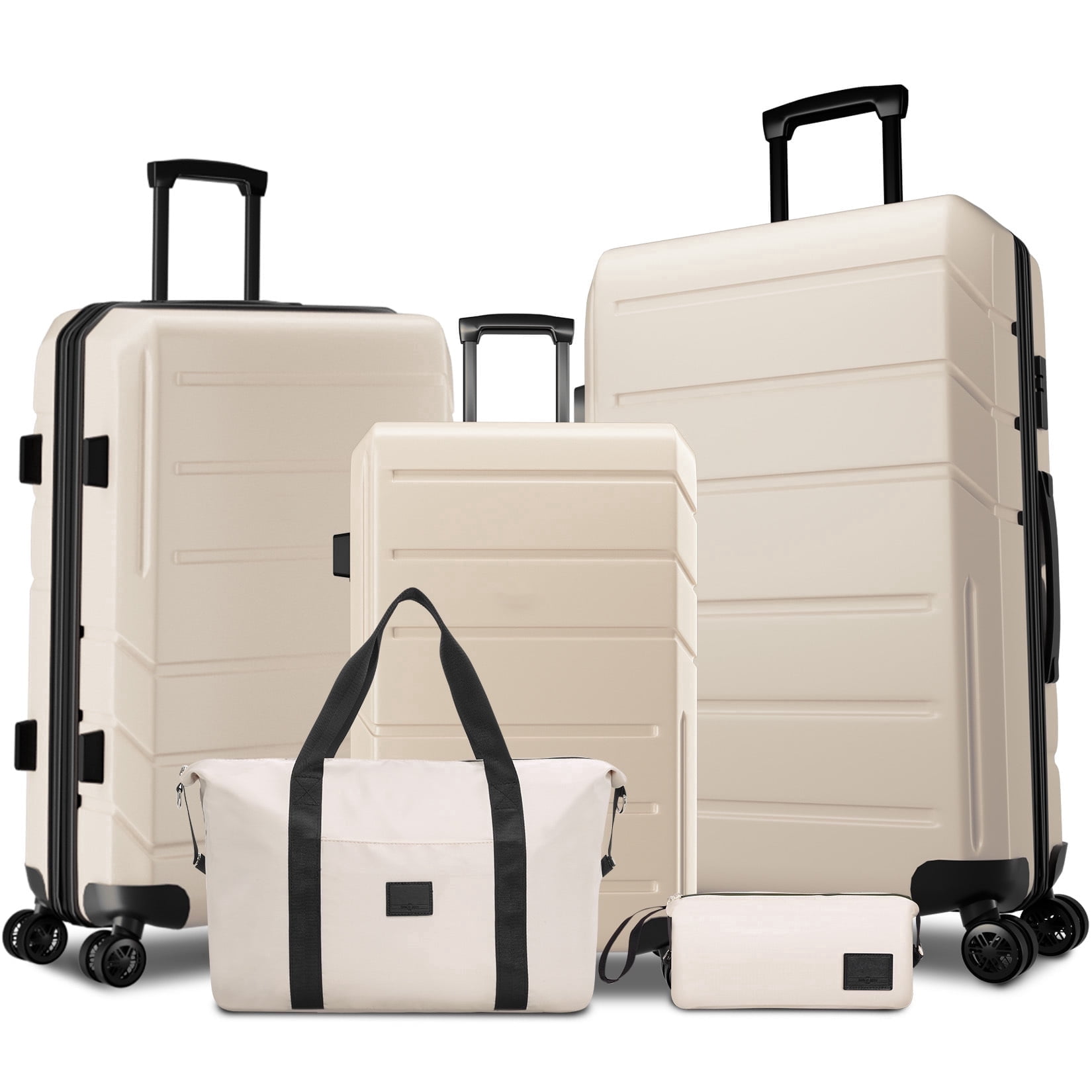SANOPY Luggage Sets 5-Piece Suitcase Set(20"24"28"), ABS Hardside Expandable Suitcase Set with TSA Lock Spinner Wheels(Beige)