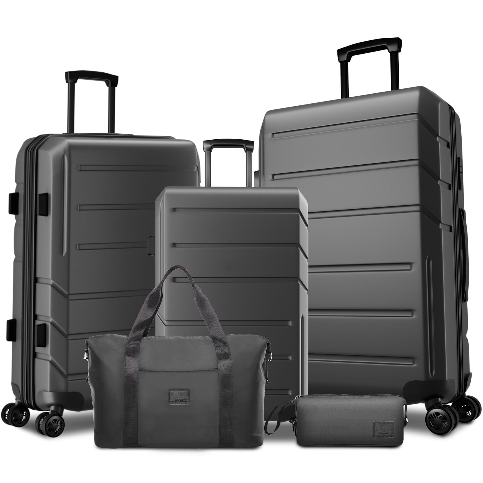 SANOPY Luggage Sets 5-Piece Suitcase Set(20"24"28"), ABS Hardside Expandable Suitcase Set with TSA Lock Spinner Wheels(Black)