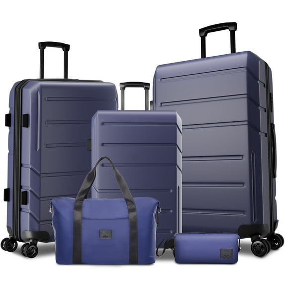 SANOPY Luggage Sets 5-Piece Suitcase Set(20"24"28"), ABS Hardside Expandable Suitcase Set with TSA Lock Spinner Wheels(Blue)