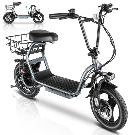 SANOPY 500W Adults Electric Scooter with Removable Seat, 14" Tires, 20 MPH Max, 48V 7.8Ah Battery Moped, 25 Miles Range Folding Electric Scooter 300lbs Weight Limit, Gray