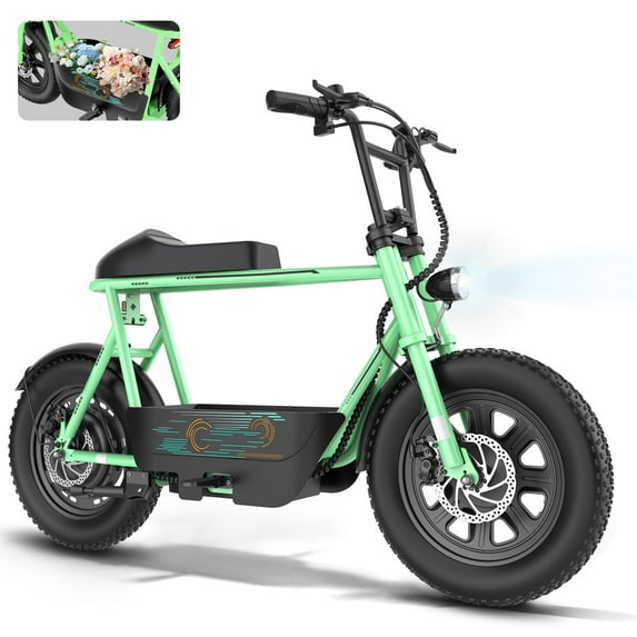 SANOPY 500W Electric Scooter with Seat for Adults, Up to 25 Miles Range 20 Mph, 16" Fat Tire for All-Terrain, Motorcycle Style E-Bike for Commuting with Carry Basket, Green
