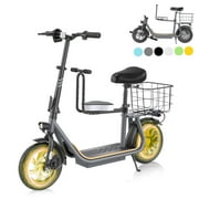 SANOPY 500W Electric Scooter with Seat for Adults, Second Seat for Kids, 20 Miles Max Range, 20 MPH Top Speed, 48V 7.8Ah, 12" Tires Foldable E-Bike for Commuting with Carry Basket, Gray