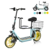SANOPY 500W Electric Scooter with Seat for Adults, Second Seat for Kids, 20 Miles Max Range, 20 MPH Top Speed, 48V 7.8Ah, 12" Tires Foldable E-Bike for Commuting with Carry Basket, Blue
