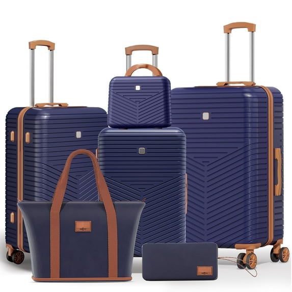 SANOPY 6 Pcs Luggage Set, ABS+PC(Sturdy) Hardshell Suitcases, TSA Locks, Silent Dual Spinner Wheels(20"24"28"), Blue