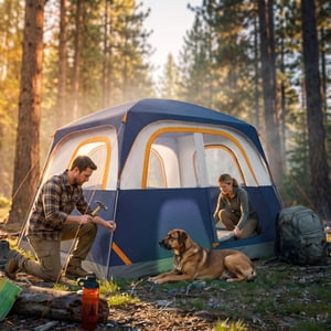 Carpa para acampar COBIZI para 6 personas, impermeable, cabina familiar con toldo para lluvia y ventanas de malla, fácil armado, ligera para campamento, senderismo, playa y exteriores, azul oscuro