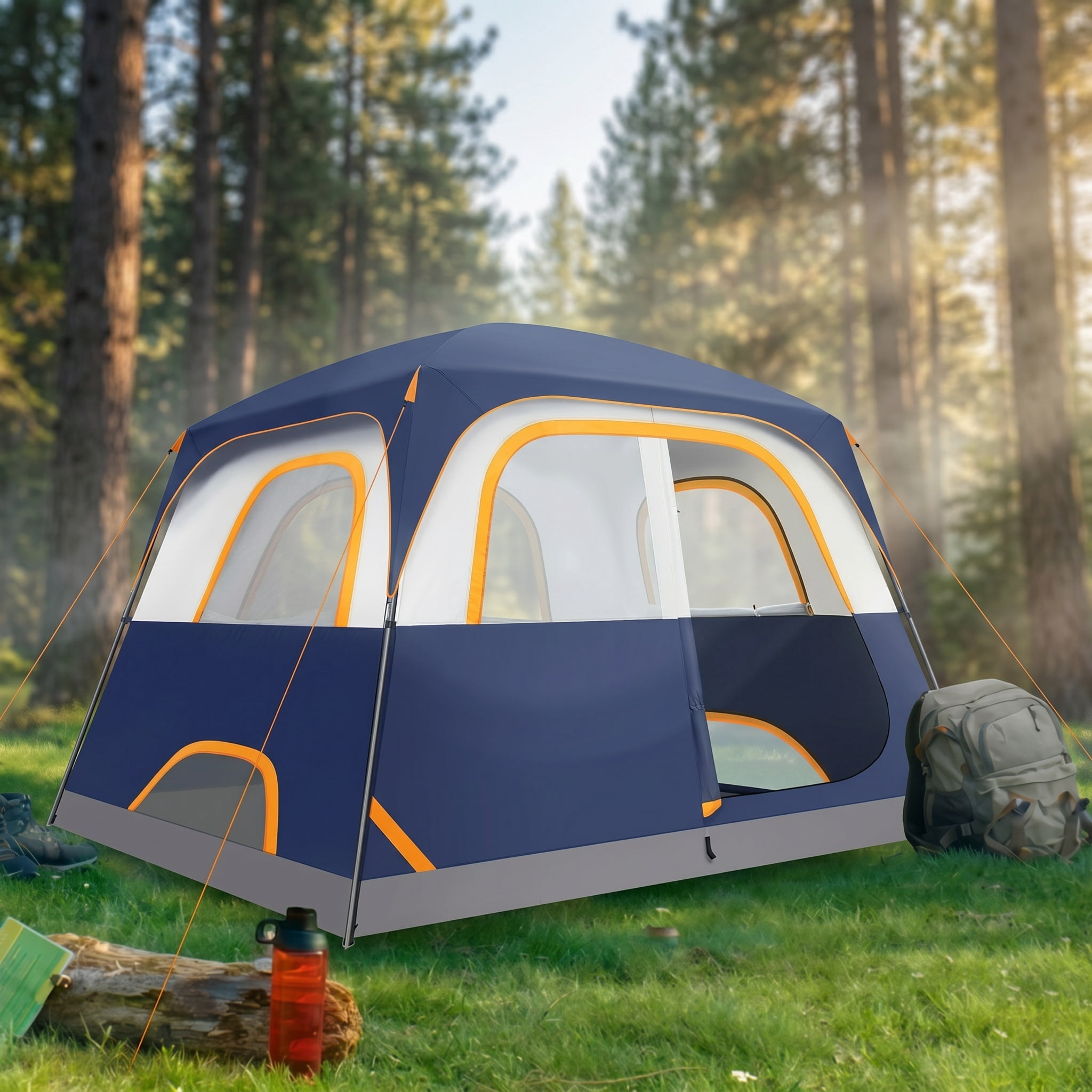 SANOPY 6 Person Camping Tent, Waterproof Family Cabin Tent with Rainfly & Mesh Windows, Easy Setup Lightweight Tent for Camping, Hiking, Beach & Outdoor, Dark Blue